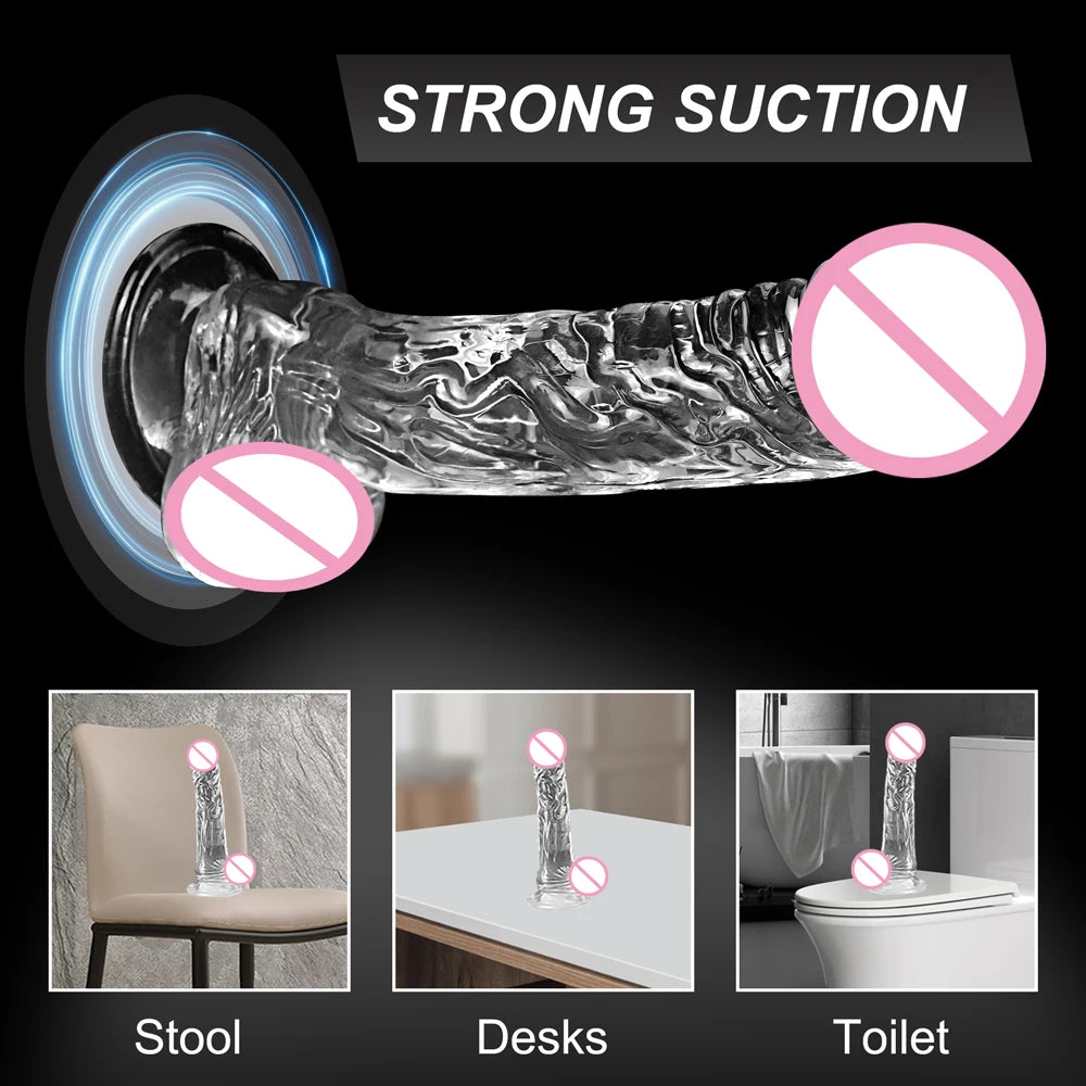 Dildo for Women Silicone Beginner Clear Dildo with Strong Suction