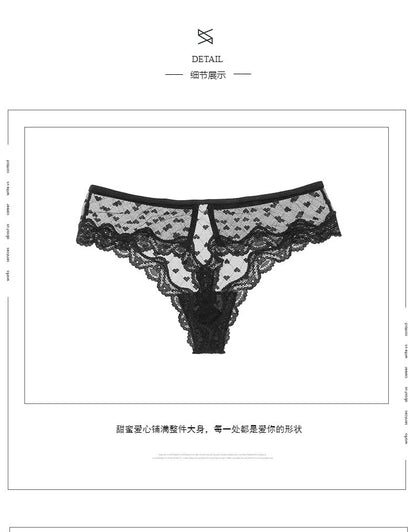 Embroidery Heart Lace Panties Sex Thongs String Hot Sexy Transparent Underwear for Women Hollow Out Seamless Briefs Lingerie