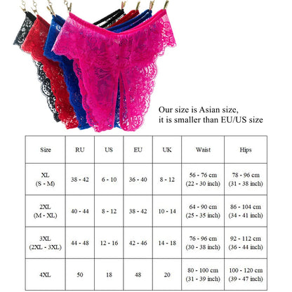 Plus Size Underwear Women Sexy Open Crotch Panties Lace Transparent Thongs For Sex Lingerie Nightwear