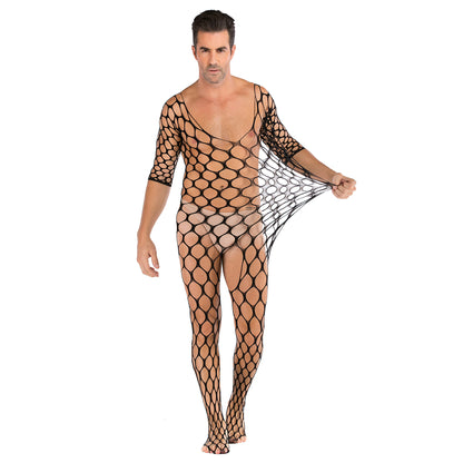 Men's Plus Size One-piece Sexy Net Dress Stockings Sexy Bodysuit