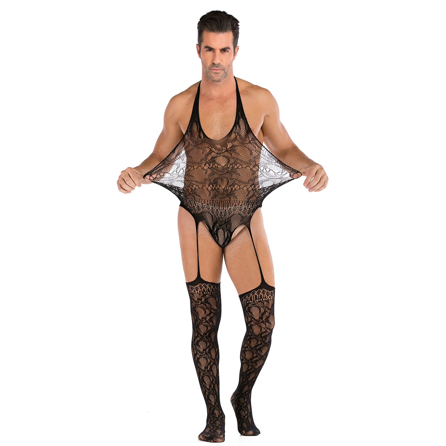 Men's Plus Size One-piece Sexy Net Dress Stockings Sexy Bodysuit