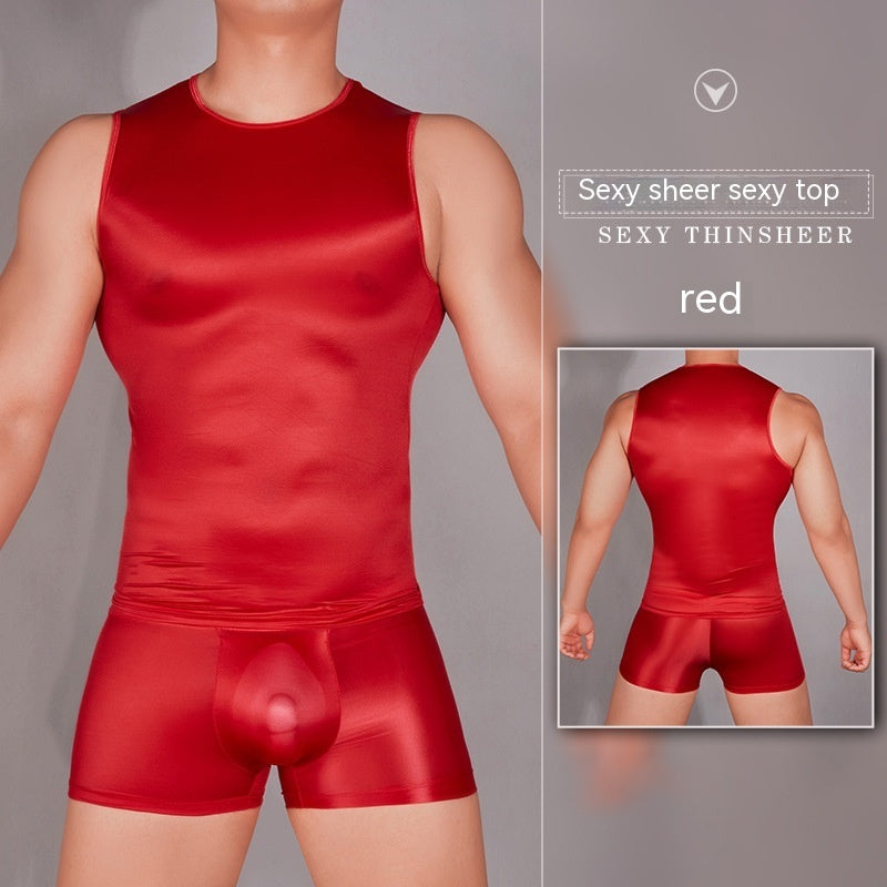Men's Sexy Nylon Underwear Tight Sexy Super Elastic Vest