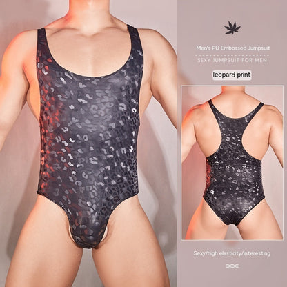 Seductive PU Embossed Sexy Leather Tight Hot Sexy Jumpsuit