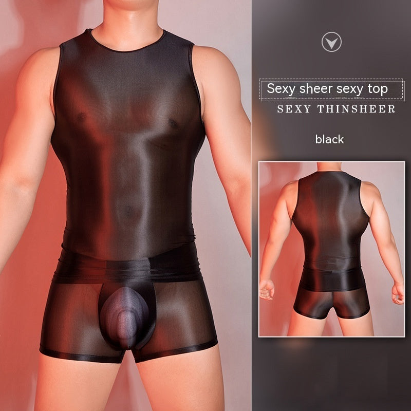 Men's Sexy Nylon Underwear Tight Sexy Super Elastic Vest