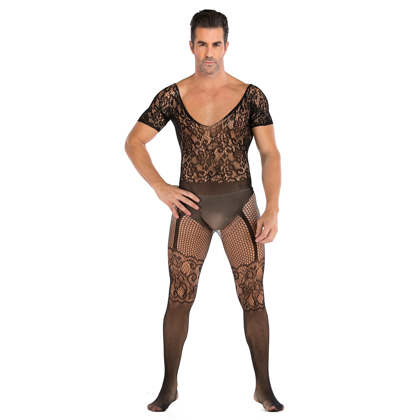 Men's Plus Size One-piece Sexy Net Dress Stockings Sexy Bodysuit