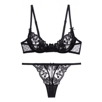 French Lace Cutout Lingerie Bra T Pants Set