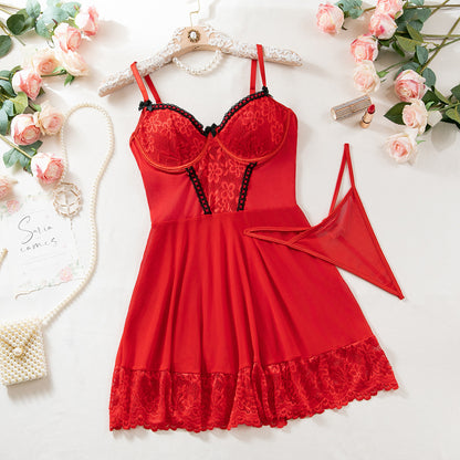 Sexy Lingerie Nightdress Lace Stitching Lace Body Shaping Sexy Lingerie Three-piece Set