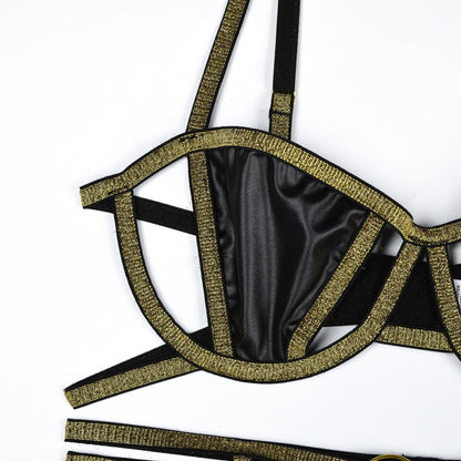 Women's Fashion Gold And Silver Silk Line PU Leather Stitching Suit