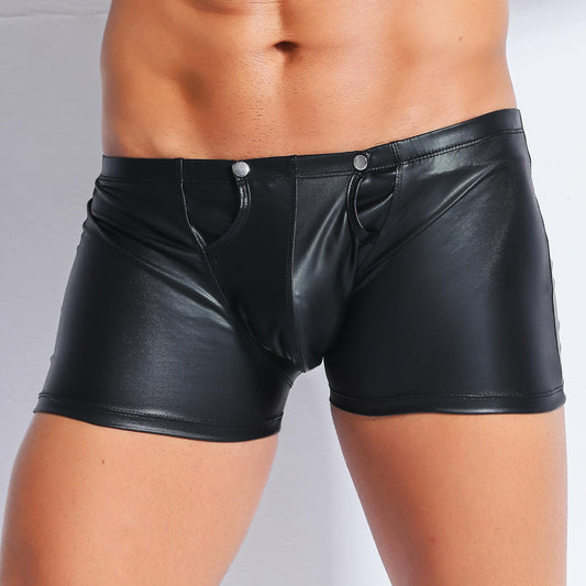 Men's Lingerie Leather Tight Open Patent Leather Shorts