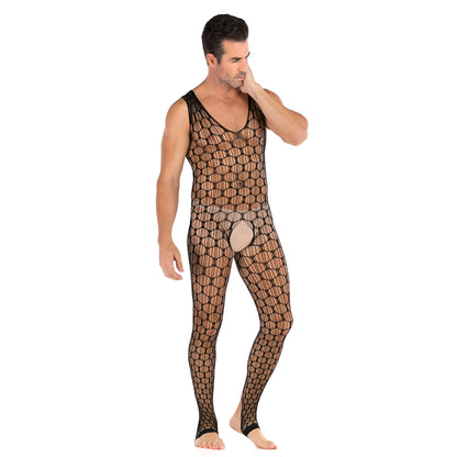 Men's Plus Size One-piece Sexy Net Dress Stockings Sexy Bodysuit
