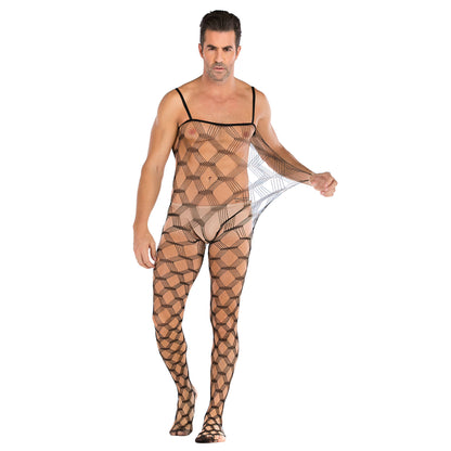 Men's Plus Size One-piece Sexy Net Dress Stockings Sexy Bodysuit