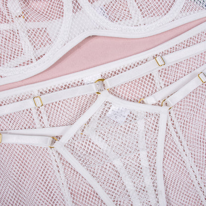 Women's Fashion Grid Transparent Temptation Uniform Five-piece Suit